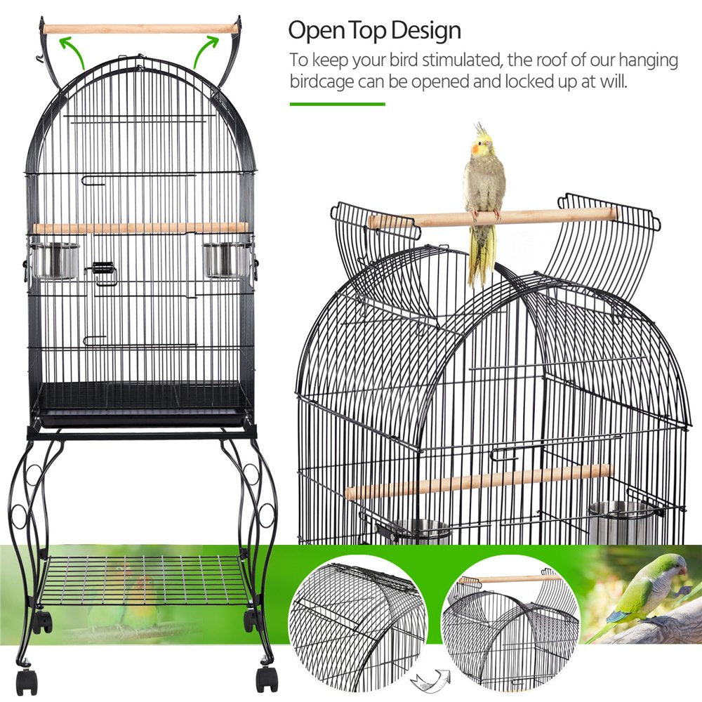 Topeakmart 59'' H Open Top Metal Bird Cage Rolling Parrot Cage with Stand for Small Birds Parakeet Lovebirds Cockatiel Canary Black Animals & Pet Supplies > Pet Supplies > Bird Supplies > Bird Cages & Stands Topeakmart   