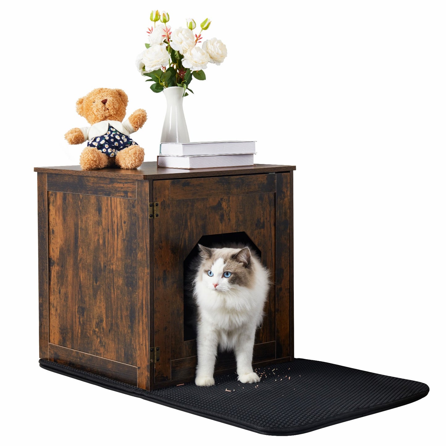 Bingopaw Wooden Cat Litter Box Enclosure Furniture with Two Door, Litter Mat Animals & Pet Supplies > Pet Supplies > Cat Supplies > Cat Furniture BingoPaw Small-19.6” x 20” x 20.2”  