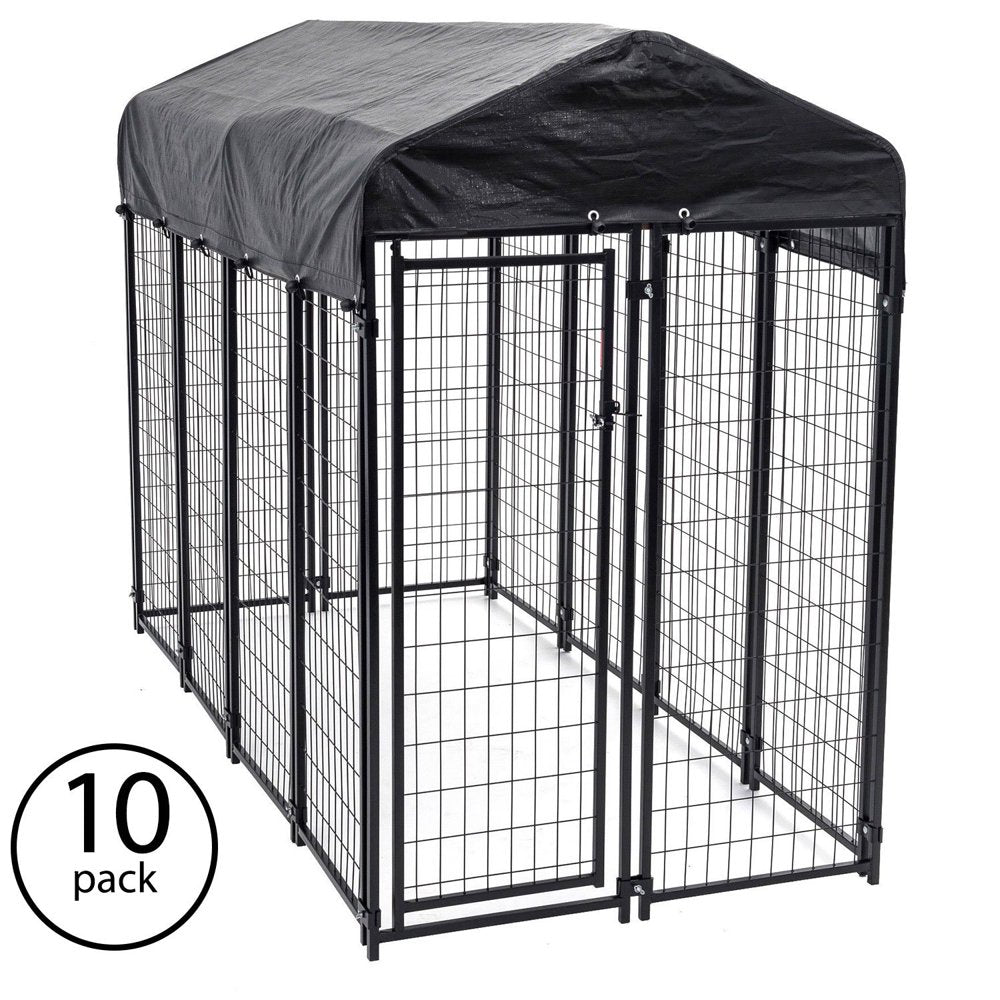 Lucky Dog Single-Door Outdoor Welded Wire Pet Kennel with Cover, Black, 8'L X 4'W X 6'H, 2 Pack Animals & Pet Supplies > Pet Supplies > Dog Supplies > Dog Kennels & Runs Lucky Dog 10  