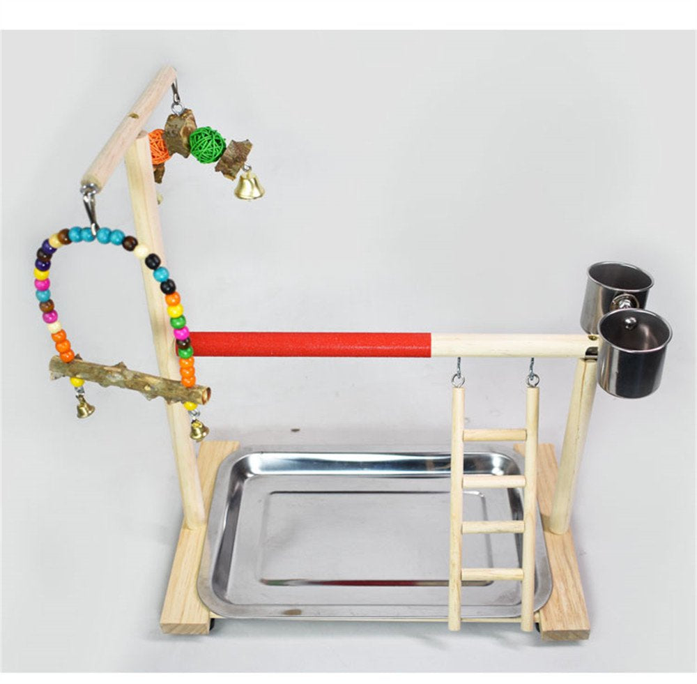 Parrot Play Stands with Cup Toys Tray Bird Swing Climbing Hanging Bridge Ladder Wood Cockatiel Playground for Birds Perches