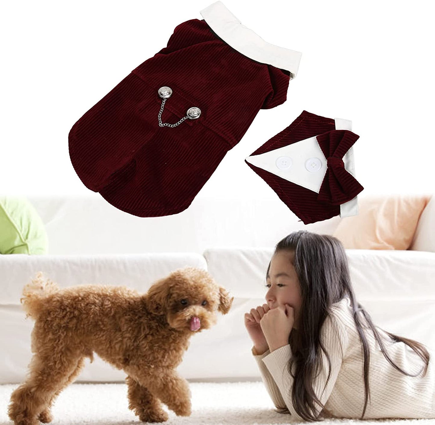 Pet Wedding Suit Stylish Elegant Decorative, Dog Tuxedo Collar Wedding Suit Shirt Attire with Bow Tie (XS) Animals & Pet Supplies > Pet Supplies > Dog Supplies > Dog Apparel Tnfeeon   