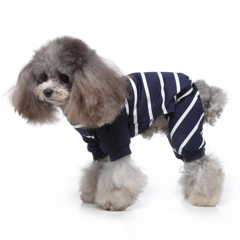 Lemetow Cotton Stripe Pets Dogs 4 Legged Pajamas Homewear Puppy Apparel Jumpsuit Homewear All Seasons Romper Animals & Pet Supplies > Pet Supplies > Dog Supplies > Dog Apparel LEMETOW S Blue 