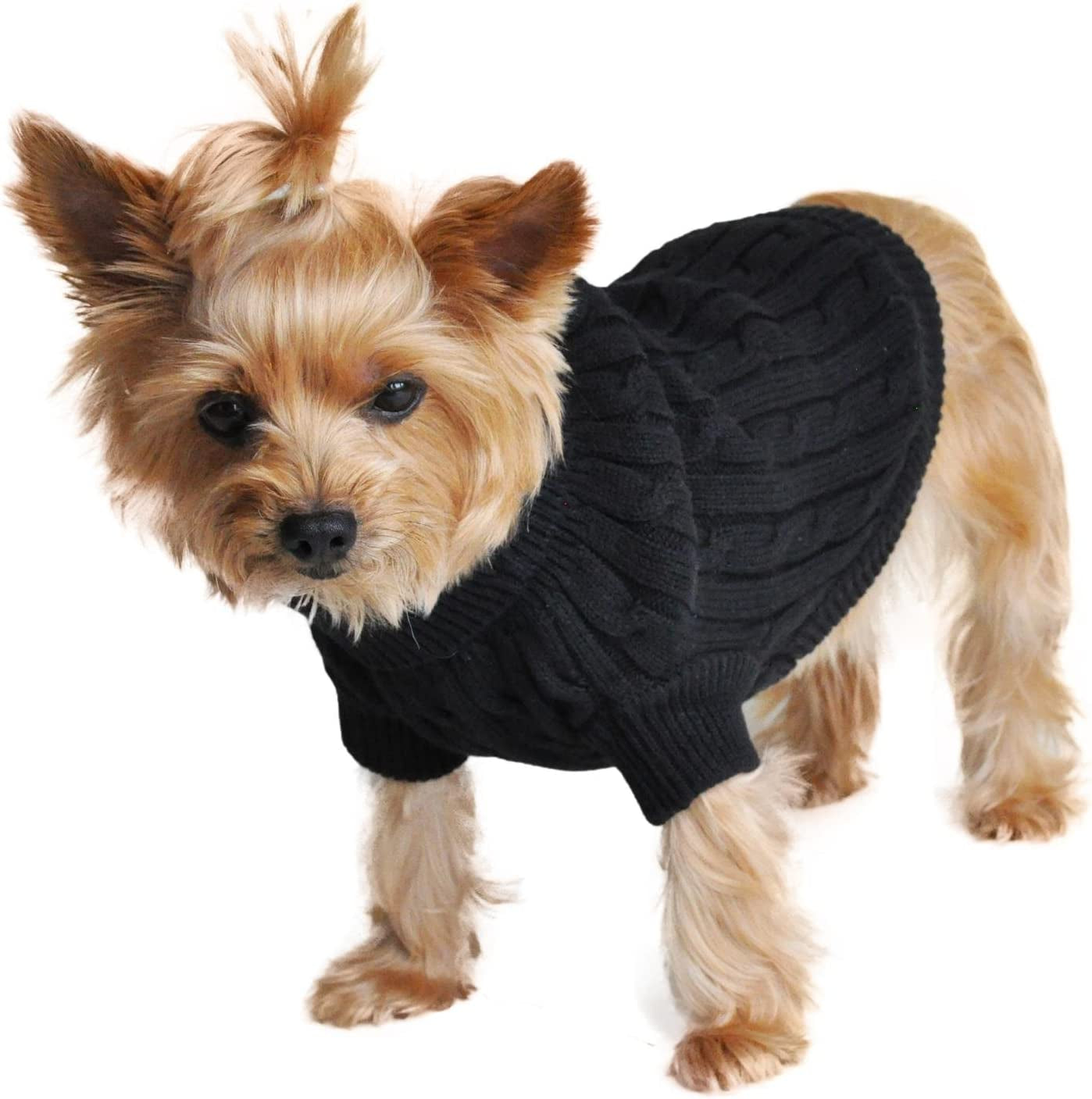 DOGGIE DESIGN Combed Cotton Cable Knit Dog Sweater Small - Jet Black Animals & Pet Supplies > Pet Supplies > Dog Supplies > Dog Apparel Doggie Design   