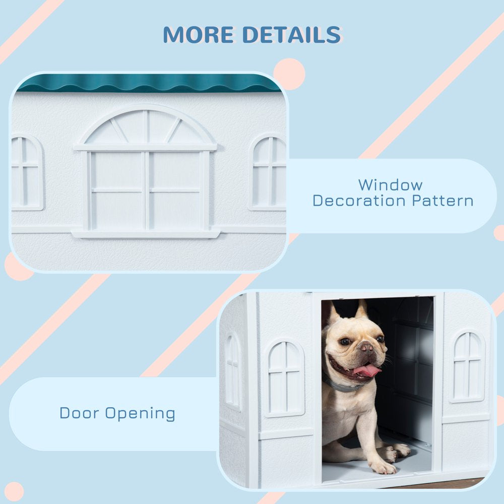 Pawhut Water-Resistant Plastic Dog House Outdoor with Door Opening, Puppy Kennel for Small to Medium Sized, Easy to Assemble, Blue