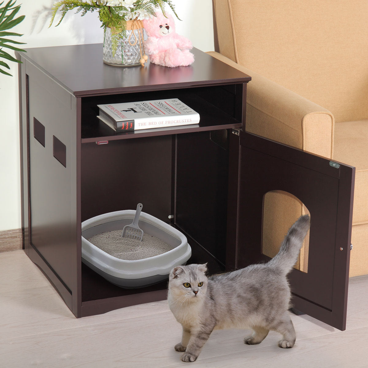 Coziwow Decorative Cat Litter Box Cover,Cat House & Side Table, Litter Box Enclosure,Brown Animals & Pet Supplies > Pet Supplies > Cat Supplies > Cat Furniture Coziwow   