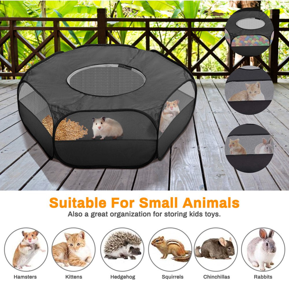 Pet Playpen for Small Animals, Number-One Portable Small Animal Pet Playpen with Cover Foldable Pet Cage Tent Breathable Transparent Pop up Pet Fence for Guinea Pig, Rabbits, Hamsters, Chinchillas Hed