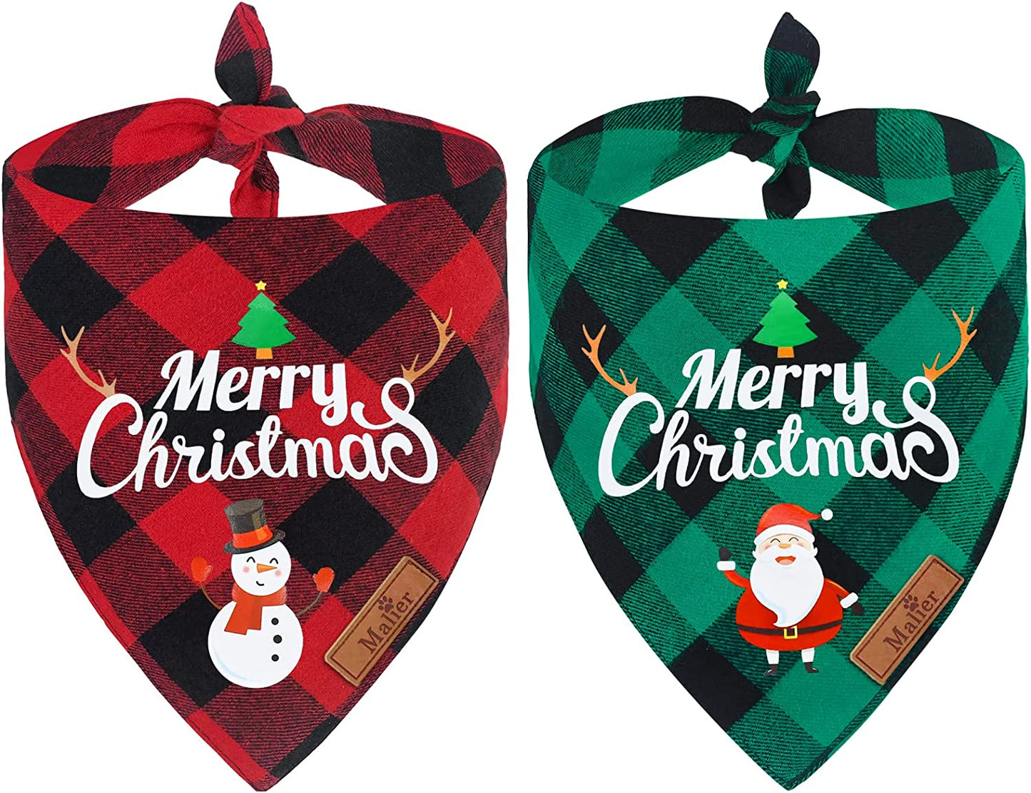 Malier 2 Pack Christmas Dog Bandana, Classic Red Green Buffalo Plaid Dog Bandana Pets Scarf Triangle Bibs Kerchief Set Pet Costume Outfit Accessories for Small Medium Large Dogs Cats Pets (Large) Animals & Pet Supplies > Pet Supplies > Dog Supplies > Dog Apparel Malier Red + Green Large 