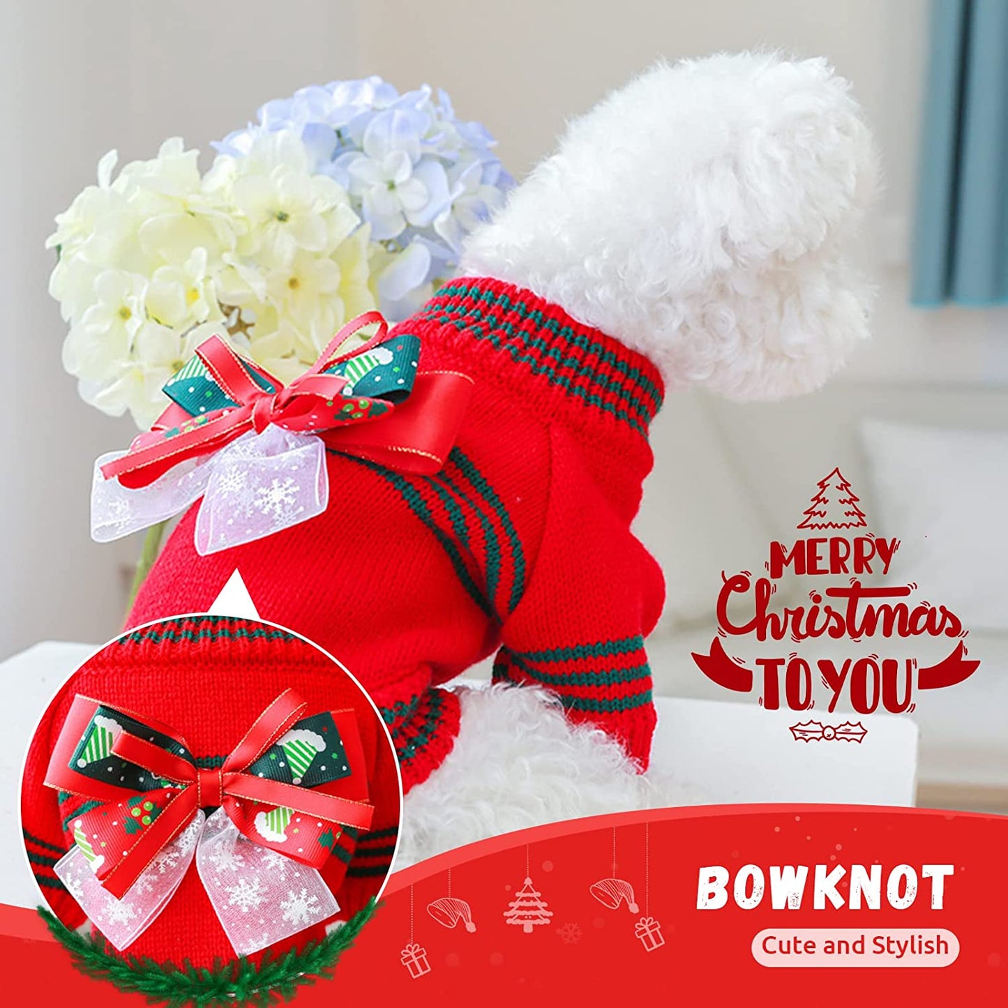 BAEJMJK Dog Christmas Sweater for Small Dogs Warm Puppy Bowknot Jumper Pet Cat Turtleneck Christmas Clothes for Fall Winter（Red,Small） Animals & Pet Supplies > Pet Supplies > Dog Supplies > Dog Apparel BAEJMJK   