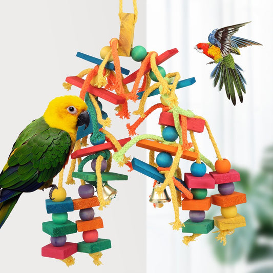 HOTBEST Large Parrot Pet Bird Toys Budgie Perch Cockatiel Chew Hanging Cage Wooden Br Animals & Pet Supplies > Pet Supplies > Bird Supplies > Bird Toys HOTBEST   