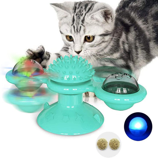 Catnip Toys Windmill Cat Toy, Cat Turntable Teasing Interactive Toy with Suction Cup and LED Ball, Portable Windmill Scratch Hair Brush Cat Toothbrush Oral Care Toy Animals & Pet Supplies > Pet Supplies > Cat Supplies > Cat Toys HUA TRADE   