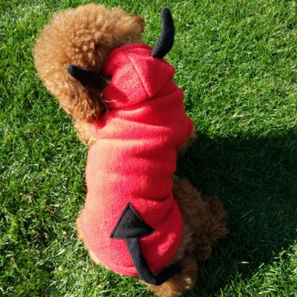 Dog Costume Devil Bull'S Horns Design Pet Halloween Hoodies Theme Party Hooded Winter Warm Coat for Small Medium Dogs Cats Pet Apparel Animals & Pet Supplies > Pet Supplies > Cat Supplies > Cat Apparel Alvage   