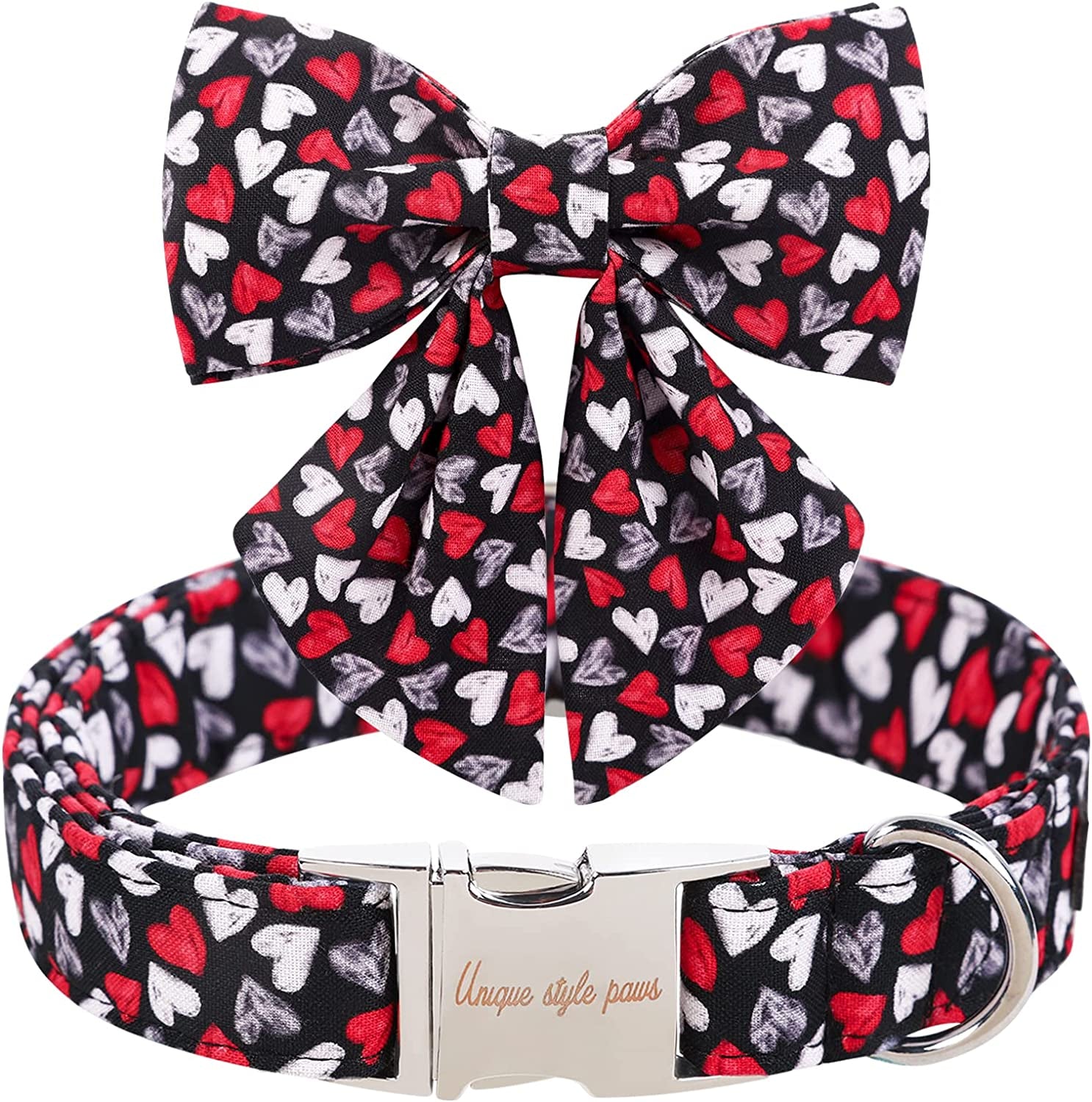 Unique Style Paws Mother'S Day Dog Collar with Bow Tie Blue Heart Puppy Collar Best Gift for Small Medium Large Boys Girls-M Animals & Pet Supplies > Pet Supplies > Dog Supplies > Dog Apparel Unique style paws   