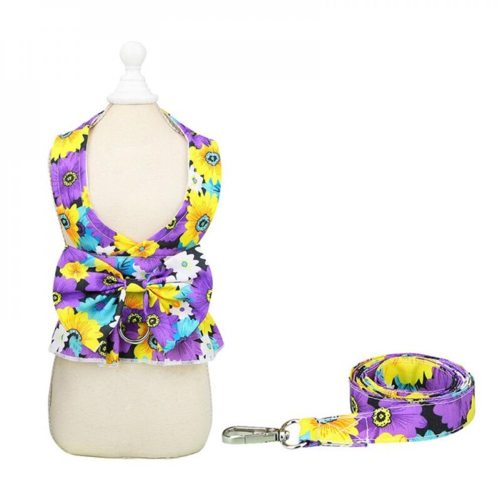 Monfince Dog Harness Dress with Leash Set, Princess Dog Vest for Small Dog Girl, Floral Puppy Dresses with Ring, Pet Clothes Doggie Outfits Cat Apparel, M Animals & Pet Supplies > Pet Supplies > Cat Supplies > Cat Apparel Monfince XL Purple Vest 
