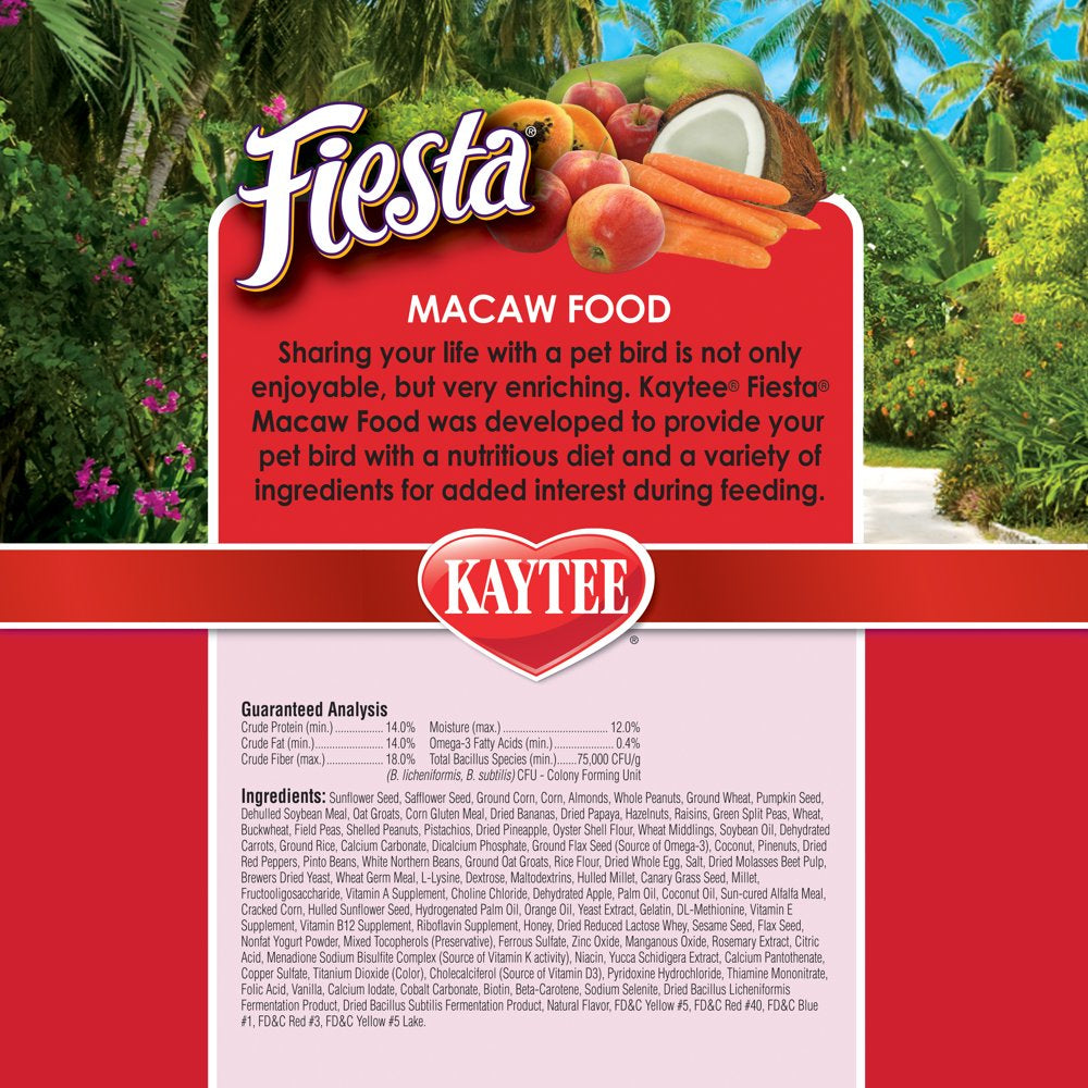 Kaytee Fiesta Macaw Bird Food 4.5 Lb, Fortified Gourmet Diet Animals & Pet Supplies > Pet Supplies > Bird Supplies > Bird Food Central Garden and Pet   