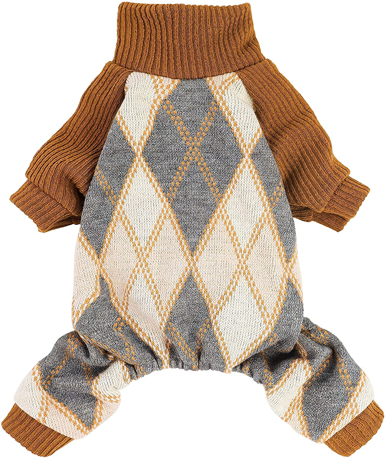 Fitwarm Argyle Dog Pajamas Thermal Knitted Pet Clothes Puppy Sweater Doggie Turtleneck PJS Lightweight Coat Doggy Outfits Cat Jumpsuits Black Medium Animals & Pet Supplies > Pet Supplies > Dog Supplies > Dog Apparel Fitwarm Brown XXL 