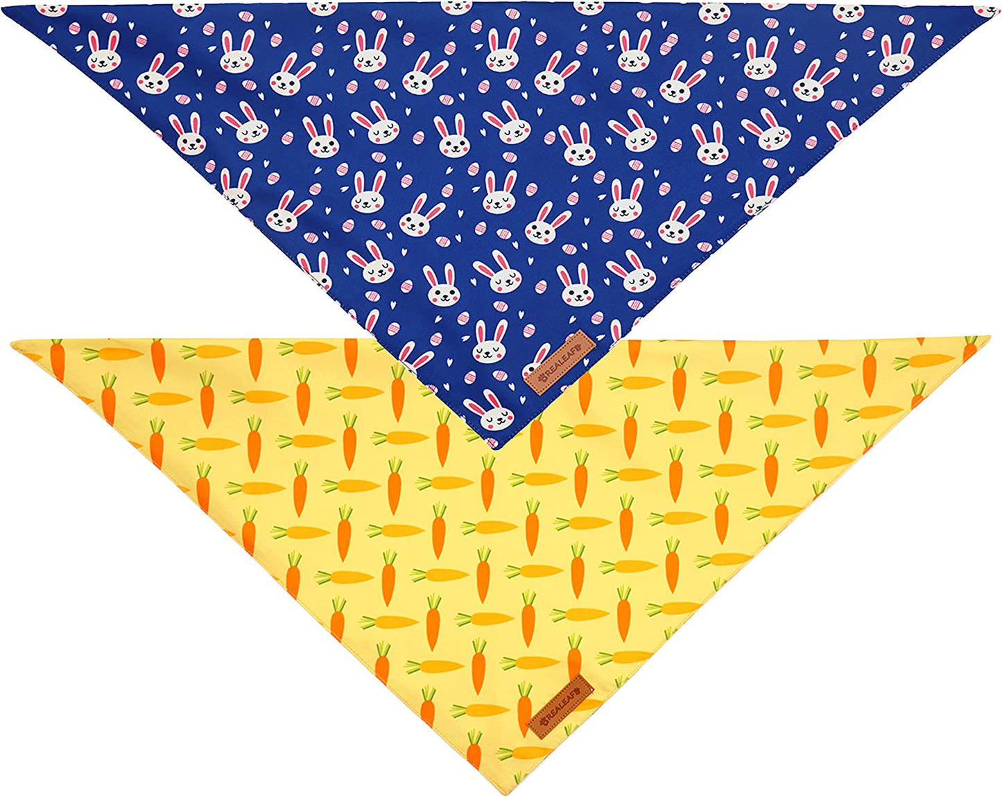 Realeaf Easter Dog Bandanas 2 Pack, Triangle Reversible Pet Scarf for Boy and Girl, Premium Durable Fabric, Multiple Sizes Offered, Bandana for Small Medium Large and Extra Large Dogs (Large) Animals & Pet Supplies > Pet Supplies > Dog Supplies > Dog Apparel Realeaf   