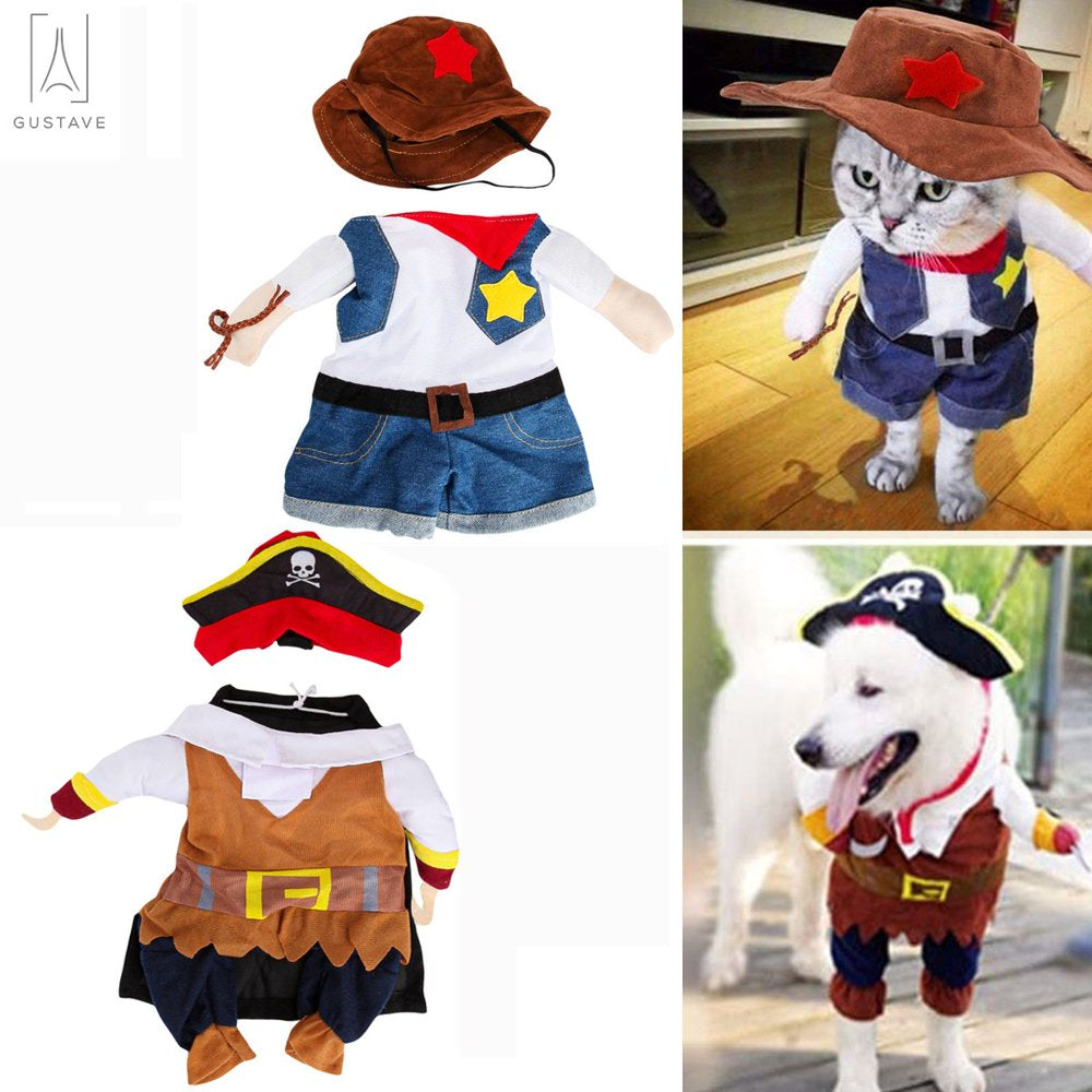 Gustavedesign Halloween Dog Cat Clothes, Funny Cowboy Jacket Suit for Small Dogs & Cats Dressing up Clothes Christmas Halloween Party Apparel "West Cowboy Uniform, L Size" Animals & Pet Supplies > Pet Supplies > Cat Supplies > Cat Apparel GustaveDesign   