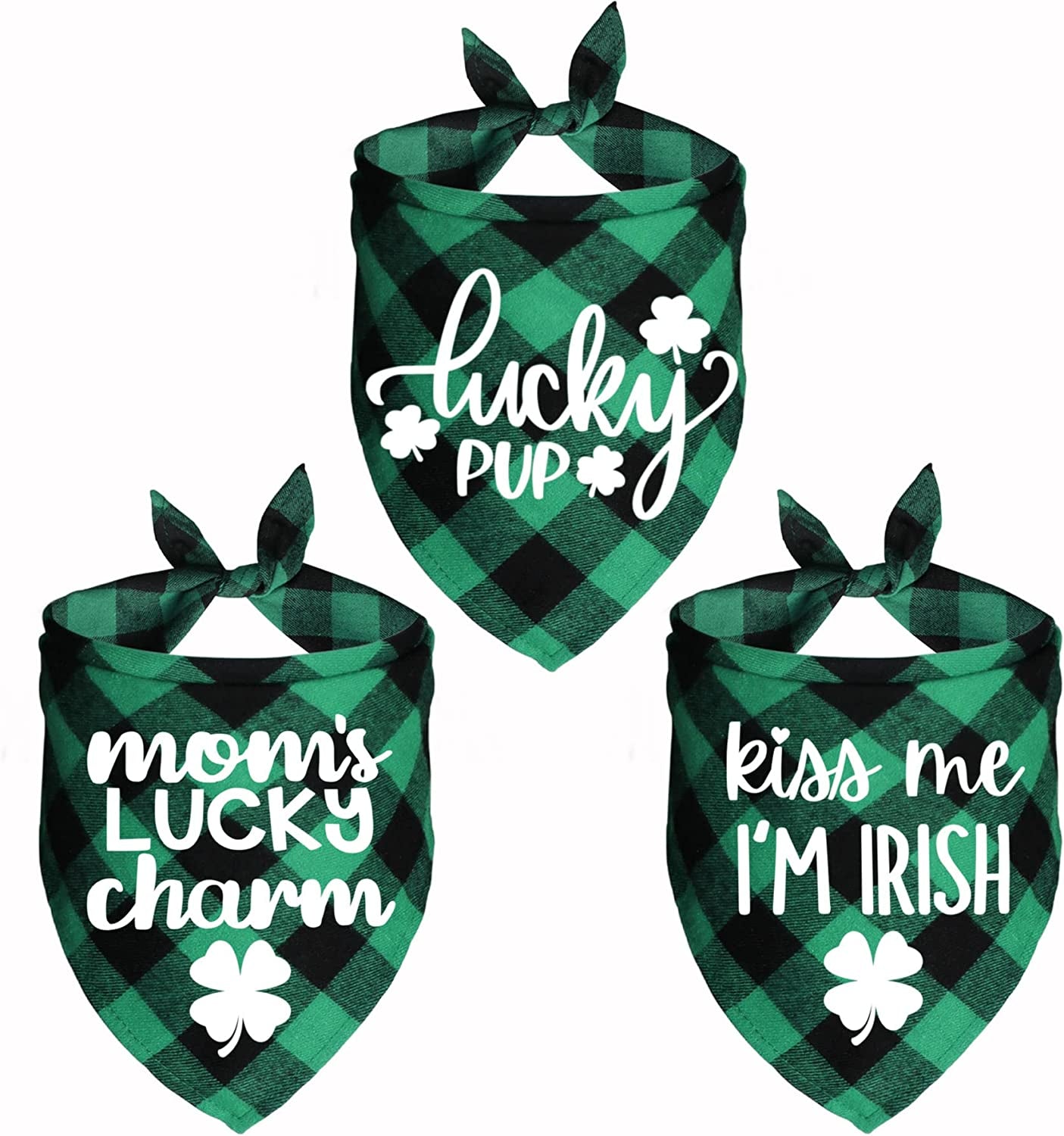 JOTFA St. Patrick’S Day Dog Bandanas, Plaid Dog Puppy St. Patrick’S Day Bandana Scarf for Small Medium Large Dogs Pets (Mom’S Lucky Charm & Kiss Me I’M Irish) Animals & Pet Supplies > Pet Supplies > Dog Supplies > Dog Apparel JOTFA Lucky Pup & Mom’s Lucky Charm & Kiss Me I’m Irish  