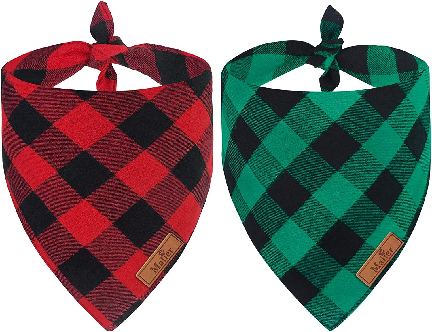 Malier 2 Pack Dog Bandana Christmas Classic Plaid Pet Bandana Scarf Triangle Bibs Kerchief Set Pet Costume Accessories Decoration for Small Medium Large Dogs Cats Pets Animals & Pet Supplies > Pet Supplies > Dog Supplies > Dog Apparel Malier Red Plaid + Green Plaid Large 