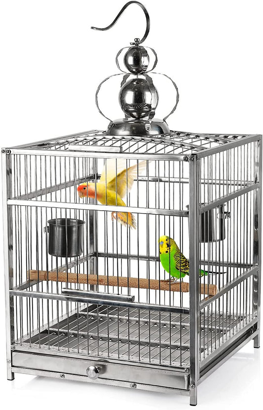 Bird Cage Open Top Standing Parrot Parakeet Cage with Rolling Stand Large Metal Bird Flight Cage for Conure Parekette Cockatiel Finch Macaw Cockatoo Pet House,Black,Height 34 Inch Animals & Pet Supplies > Pet Supplies > Bird Supplies > Bird Cages & Stands KOUPA   