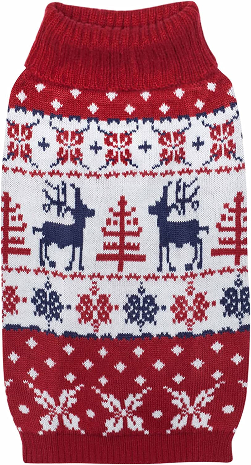 Blueberry Pet Ugly Christmas Reindeer Dog Sweater Turtleneck Holiday Family Matching Clothes for Dog, Tango Red & Navy Blue, Back Length 12", Warm Winter Outfit for Small Dogs Animals & Pet Supplies > Pet Supplies > Dog Supplies > Dog Apparel Blueberry Pet B Design: Dog - Tango Red 16 inch (Pack of 1) 