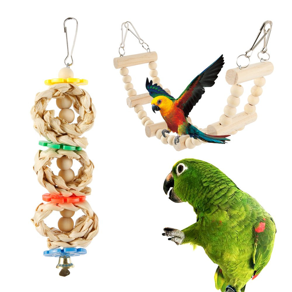 HOTBEST 8PCS Small Bird Swing Toys, 8 PCS Parrots Chewing Natural Wood and Rope Bungee Bird Toy for Anchoies, Parakeets, Cockatiel, Conure, Mynah, Macow and Other Small Birds Animals & Pet Supplies > Pet Supplies > Bird Supplies > Bird Toys HOTBEST   