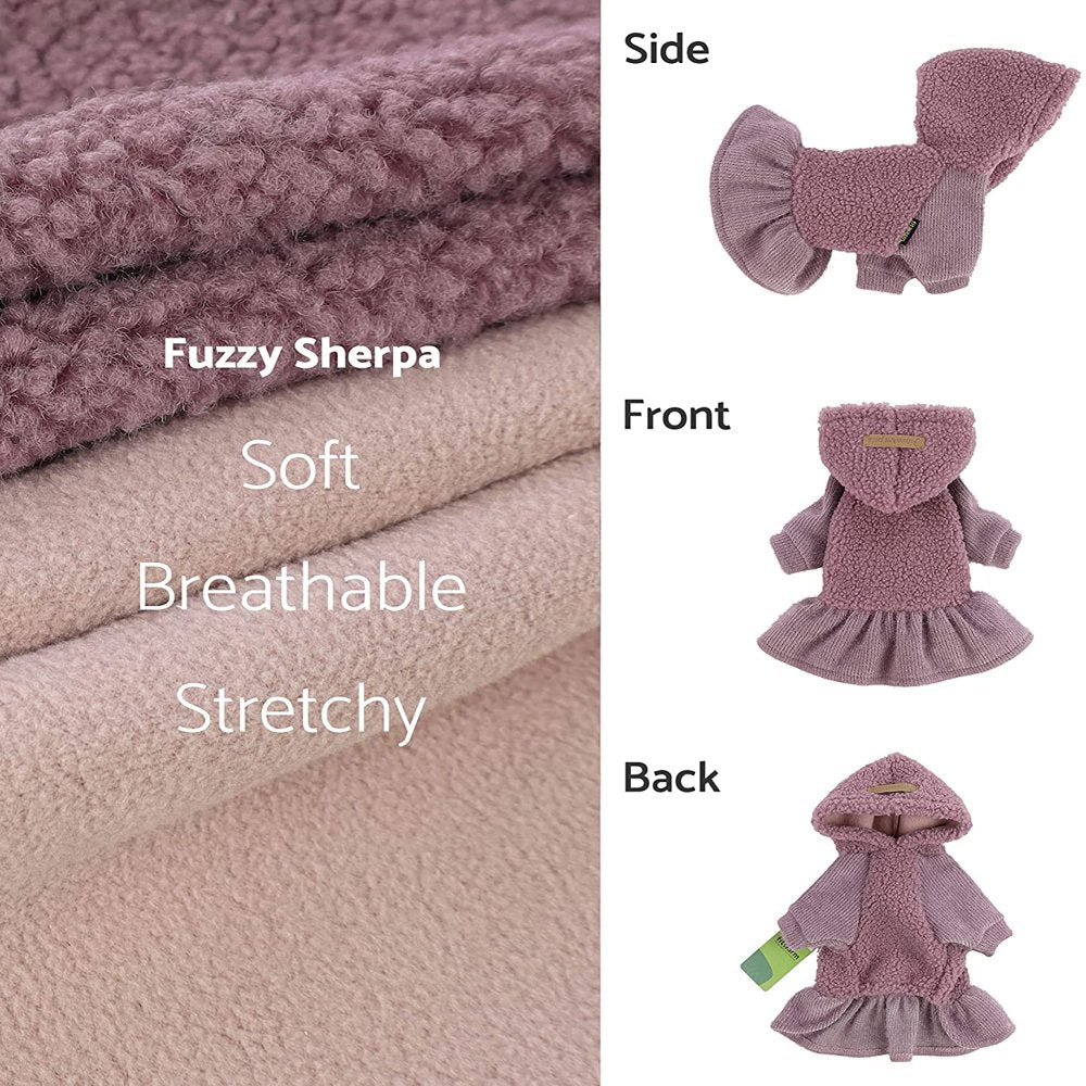 Fitwarm Fuzzy Sherpa Dog Winter Clothes Dog Hoodie Dresses Thermal Skirt Girl Doggie Dress Thick Jacket Puppy Outfits Coat Cat Sweatshirt Apparel XS Animals & Pet Supplies > Pet Supplies > Cat Supplies > Cat Apparel Fitwarm   