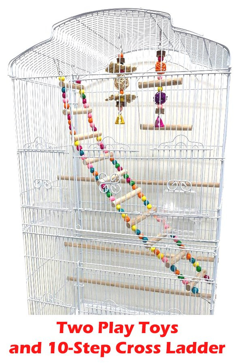 Large 36" Portable Hanging Travel Open Top Bird Flight Cage with Play Toys and 10-Step Cross Ladder for Parakeets Finches Canaries Lovebirds Small Quaker Parrots Cockatiels Budgie Green Cheek Conure Animals & Pet Supplies > Pet Supplies > Bird Supplies > Bird Toys Mcage   