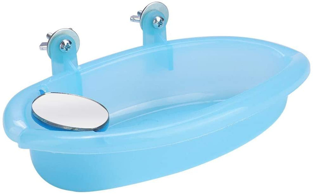 Parrot Bathtub Hanging Bird Bathing Supplies Portable Bird Bathroom with Mirror Bird Cage Toy Accessory Blue Animals & Pet Supplies > Pet Supplies > Bird Supplies > Bird Cage Accessories COSARRETY   