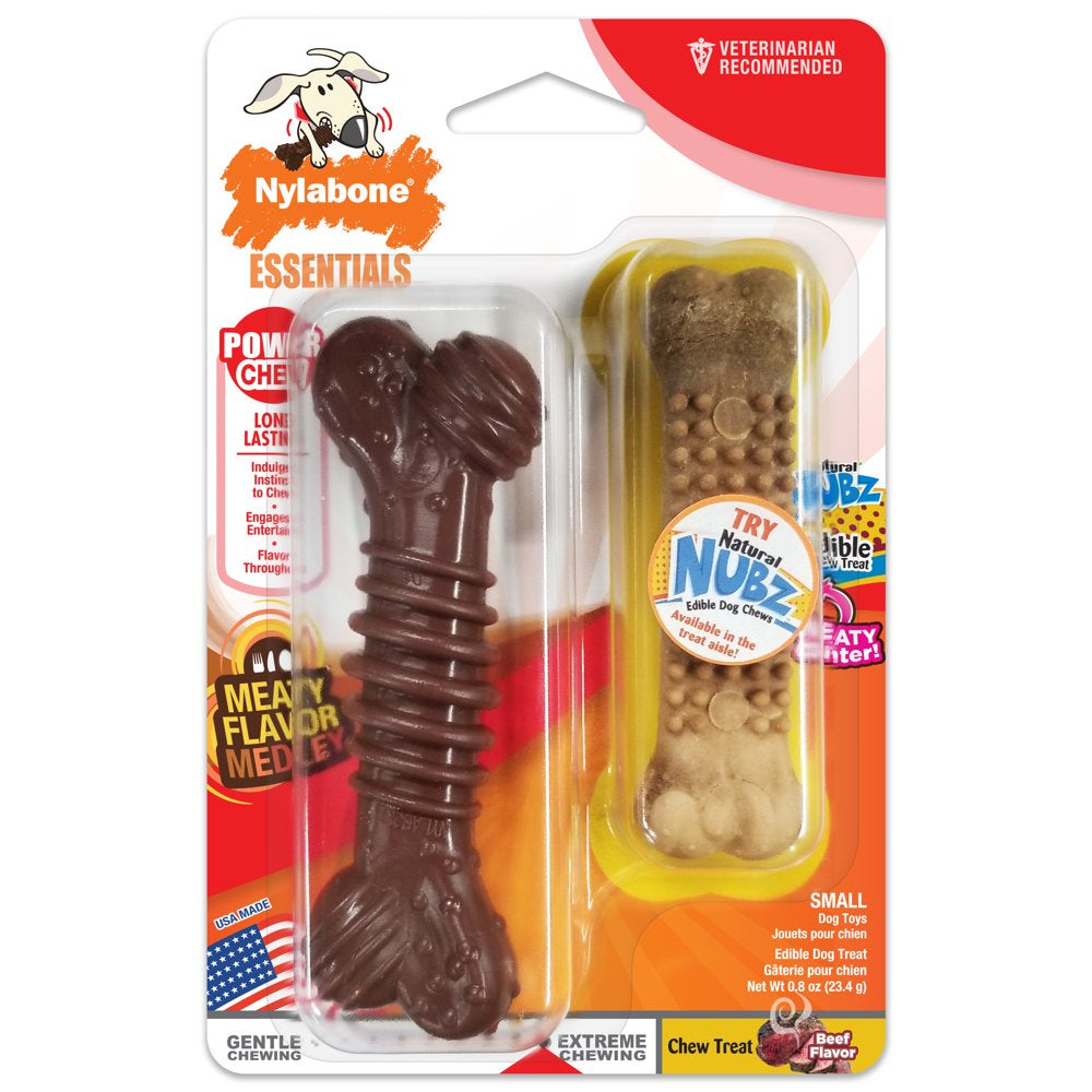 Nylabone Power Chew Dog Nylon Bone and Chew Treat Twin Pack Meaty Flavor Medley & Beef Small/Regular - up to 25 Lbs. Animals & Pet Supplies > Pet Supplies > Dog Supplies > Dog Toys Central Garden and Pet   