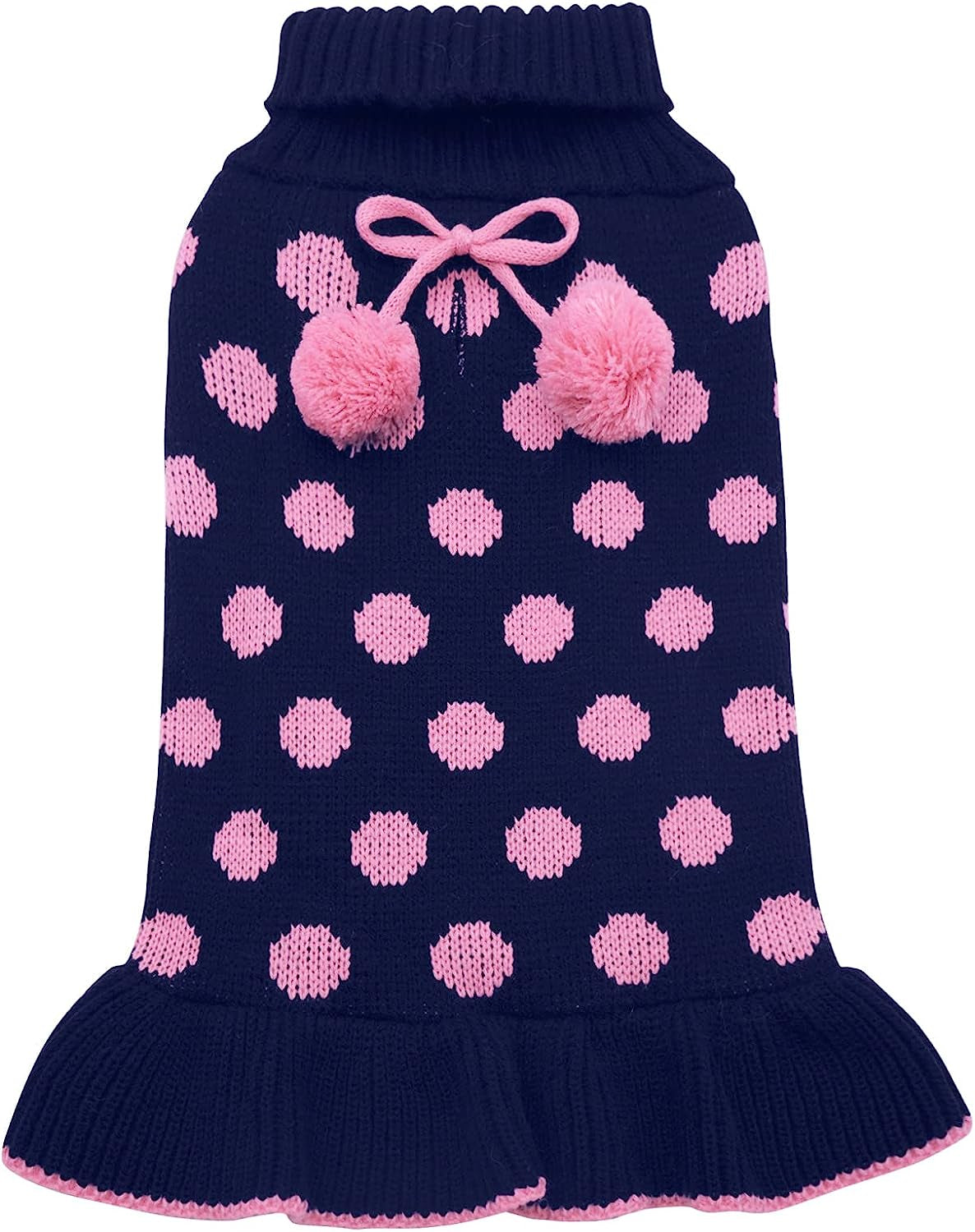 KYEESE Dog Sweaters with Leash Hole for Small Dogs Turtleneck Dog Sweater Dress Polka Dot Knit Pullover Doggie Sweater Warm Pet Sweater Animals & Pet Supplies > Pet Supplies > Dog Supplies > Dog Apparel kyeese Navyblue X-Small (Pack of 1) 