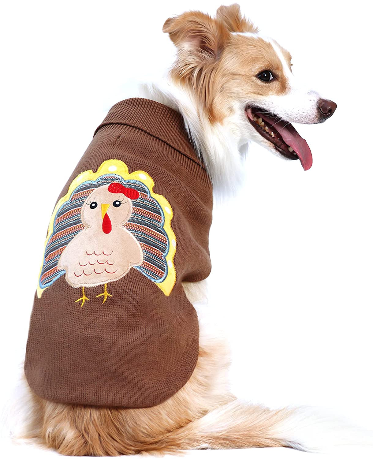 DELIFUR Thanksgiving Dog Sweater Turkey Dog Sweater Warm Knitted Winter Clothes for Pets Dogs Brown (Medium) Animals & Pet Supplies > Pet Supplies > Dog Supplies > Dog Apparel DELIFUR Medium  