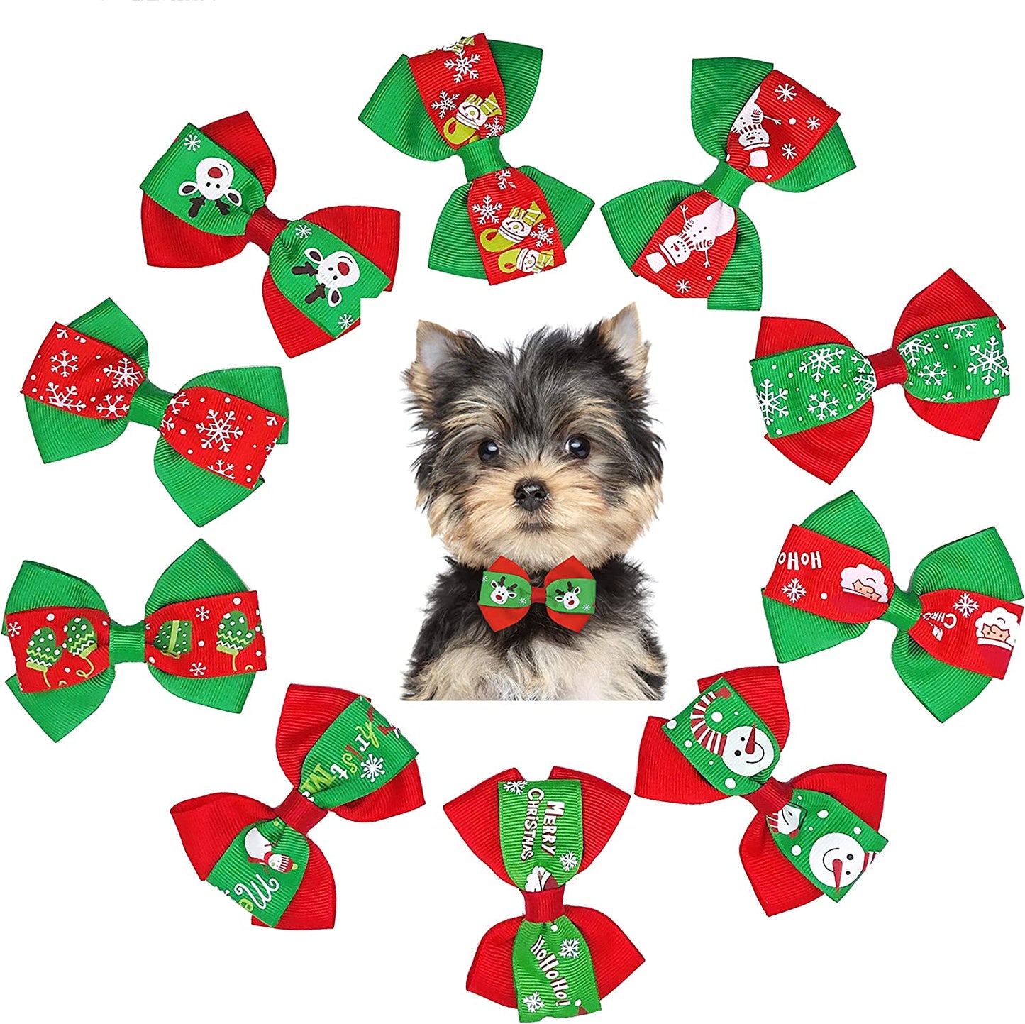 Jpgdn 10Pcs Small Dogs Collar Bow Ties for St.Patrick'S Day Puppy Collar Bows Bowknot for Small and Medium Doggy Cat Kitten Rabbit Pet Sliding Collar Grooming Accessories Attachment Embellishment Animals & Pet Supplies > Pet Supplies > Dog Supplies > Dog Apparel JpGdn Christmas dog bowtie attachment  