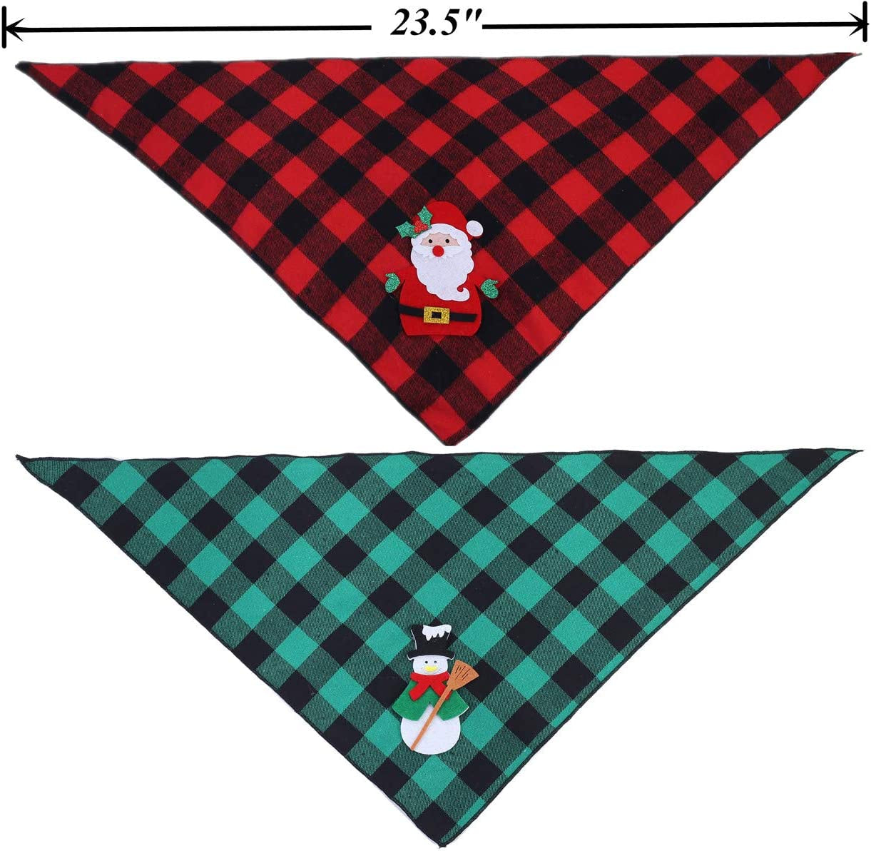 2 Pack Christmas Dog Plaid Bandana with Santa Snowman Appliques,Pet Dog Puppy Holiday Scarf Animals & Pet Supplies > Pet Supplies > Dog Supplies > Dog Apparel Upaw   