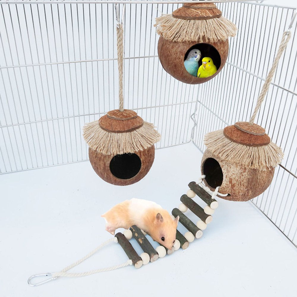 Coconut Bird Nest Hut Pet Hideout With/Without Ladder for Parrots Parakeet Conures Cockatiel - Small Animals House Pet Cage Habitats Decor Animals & Pet Supplies > Pet Supplies > Small Animal Supplies > Small Animal Habitats & Cages GMMGLT   