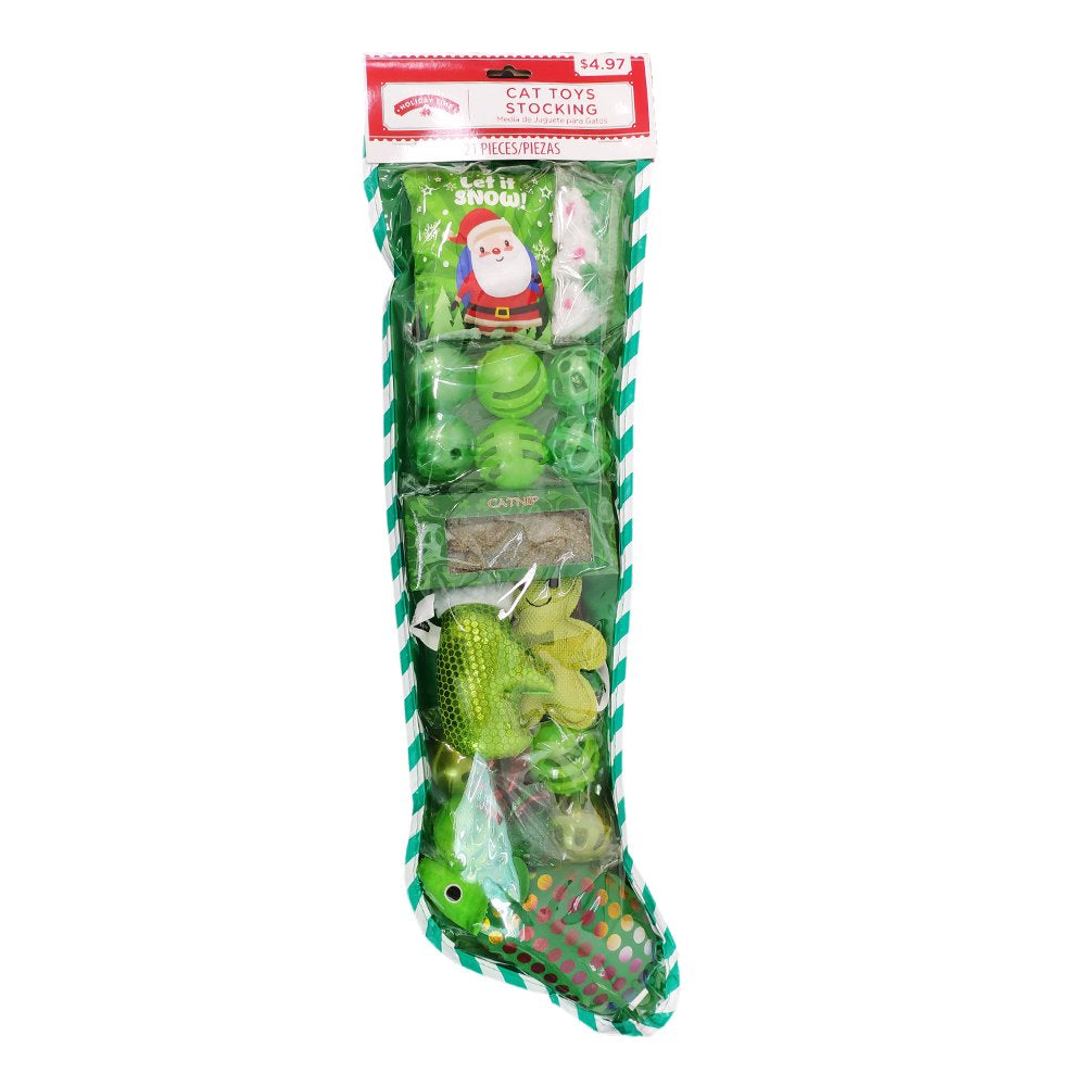 Holiday Time Cat Toys Stocking, 21 Pieces, Pink Animals & Pet Supplies > Pet Supplies > Cat Supplies > Cat Toys IMPORT-POLYTOYS INDUSTRIAL CO Green  