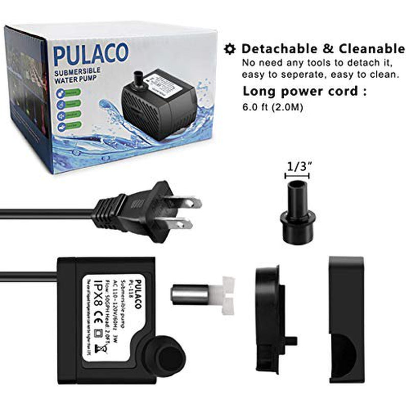 PULACO 95GPH 5W Mini Submersible Water Pump for Aquarium Fish Tank, Pond, Fountain, Hydroponics Animals & Pet Supplies > Pet Supplies > Fish Supplies > Aquarium & Pond Tubing PULACO   