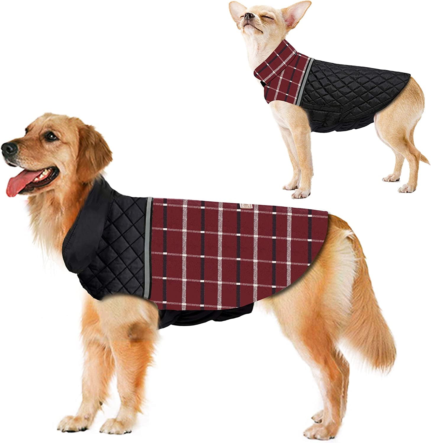 Warm Dog Jacket Reversible British Style Plaid Dog Vest Windproof Winter Dog Coat for Small Medium Large Dogs (2Xl(Neck:27.5-31.5'' LEN:24'' CH:31.5-39.4''), Red) Animals & Pet Supplies > Pet Supplies > Dog Supplies > Dog Apparel MeiLiMiYu Red L(NECK:17.7-21.6'' LEN:17.7'' CH:25.6-29.5'') 