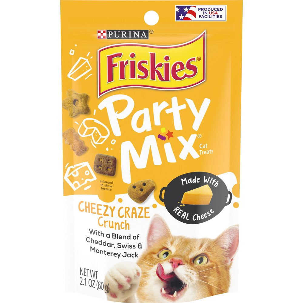 Friskies Cat Treats, Party Mix Cheezy Craze Crunch, 2.1 Oz. Pouch