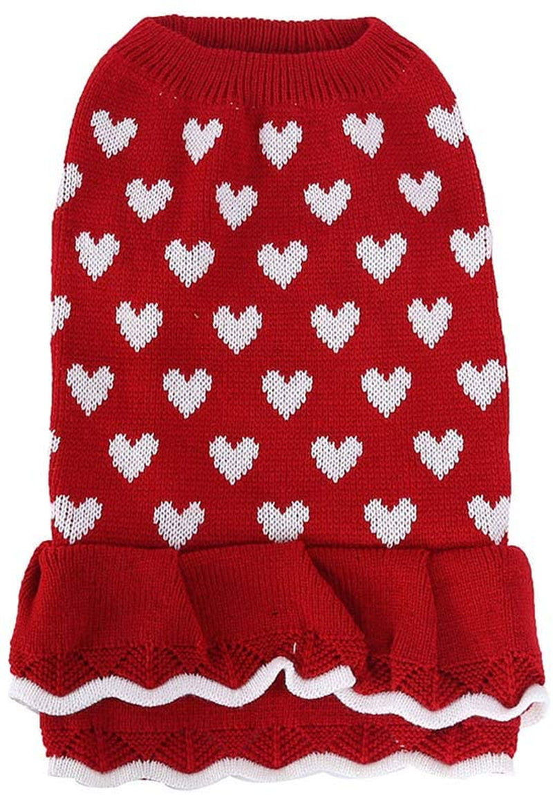 Dofyou Small Dog Sweater Dress Pet Sweaters Knitwear Girl Red Winter Warm Dog Princess Dress (L) Animals & Pet Supplies > Pet Supplies > Dog Supplies > Dog Apparel Dofyou L  