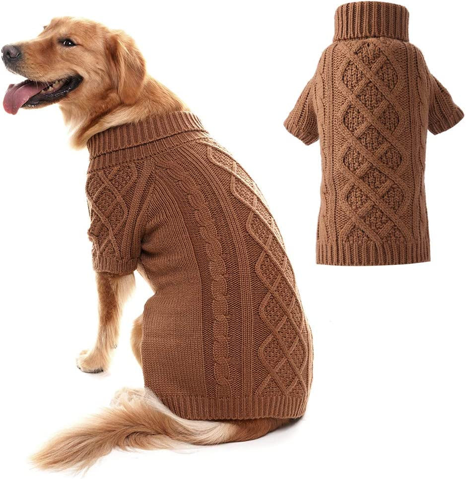 PUPTECK Classic Cable Knit Dog Sweater - Pet Turtleneck Coat Puppy Winter Clothes Pink Medium Animals & Pet Supplies > Pet Supplies > Dog Supplies > Dog Apparel Beibao Brown M-Chest22-23" Length16" 