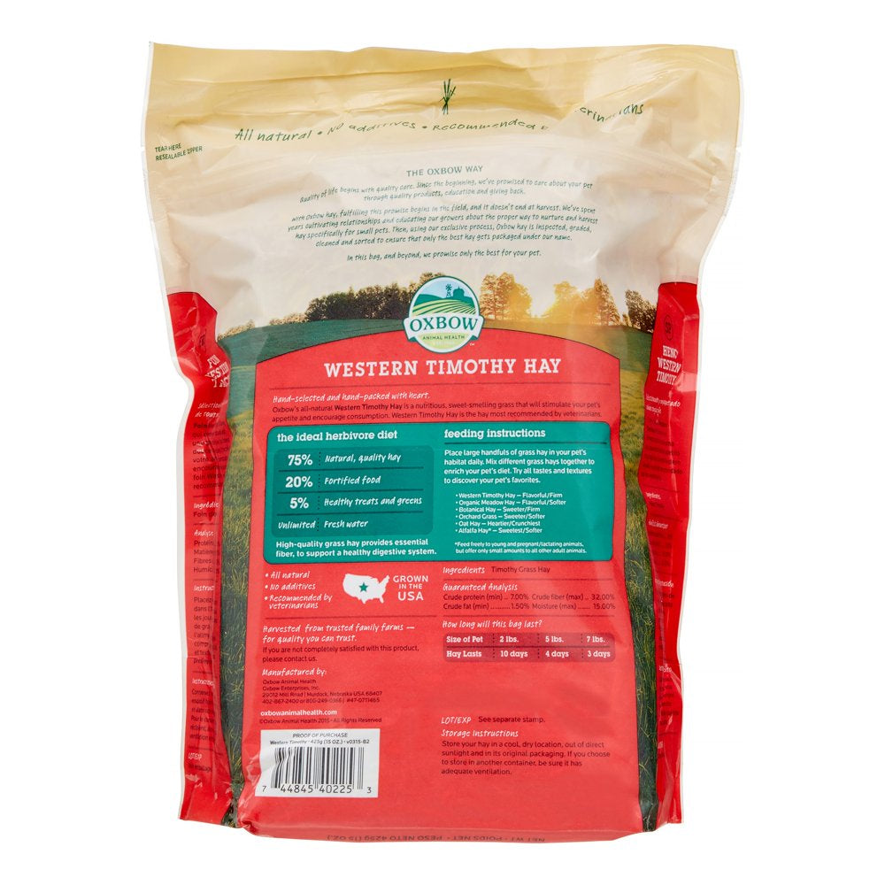 Oxbow Pet Products Western Timothy Hay Small Animal Food, 15 Oz. Animals & Pet Supplies > Pet Supplies > Small Animal Supplies > Small Animal Food Oxbow Animal Health   