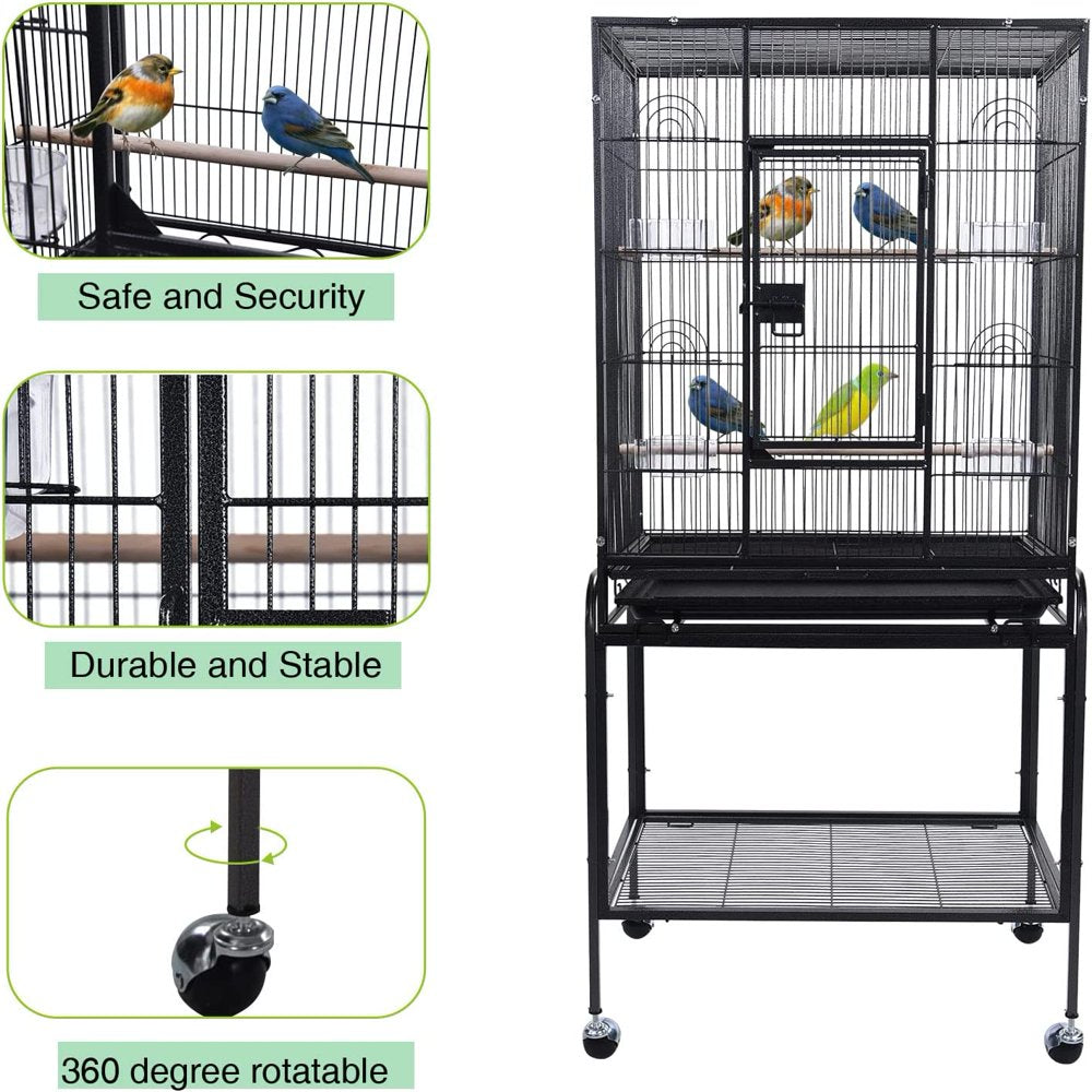 LT Large Bird Cage 53-Inch Wrought Iron Large Bird Flight Cage with Rolling Stand and Bottom Tray for Lovebirds Finches African Grey Parrot Cockatiel Parrotlet Conures Animals & Pet Supplies > Pet Supplies > Bird Supplies > Bird Cages & Stands LT   