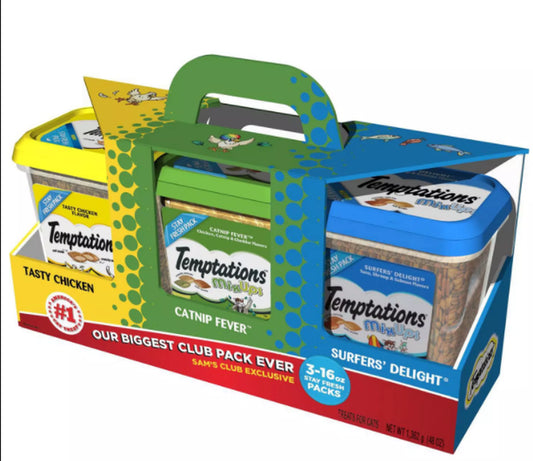 Cat Treats in Tasty Chicken, Catnip Fever, and Surfers' Delight 3 Lb Club Pack (3 Flavors, 1 Lb. Canisters) Animals & Pet Supplies > Pet Supplies > Cat Supplies > Cat Treats Generic   