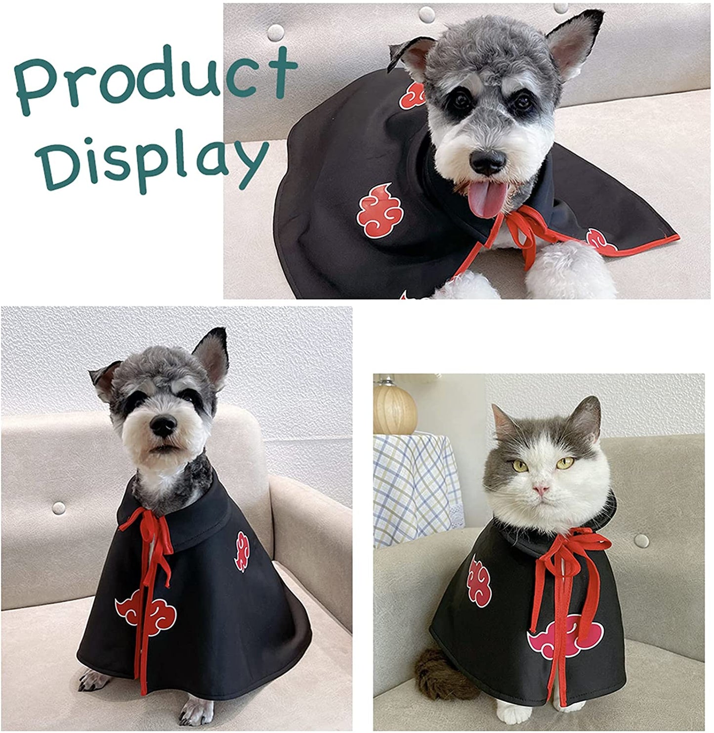 Cat Cloak Anime Ninja Costume，Halloween Pet Clothes,Pet Cloak Cosplay Party for Small Dogs Cats Clothing (Black, Small) Animals & Pet Supplies > Pet Supplies > Dog Supplies > Dog Apparel MIANHUATANG   