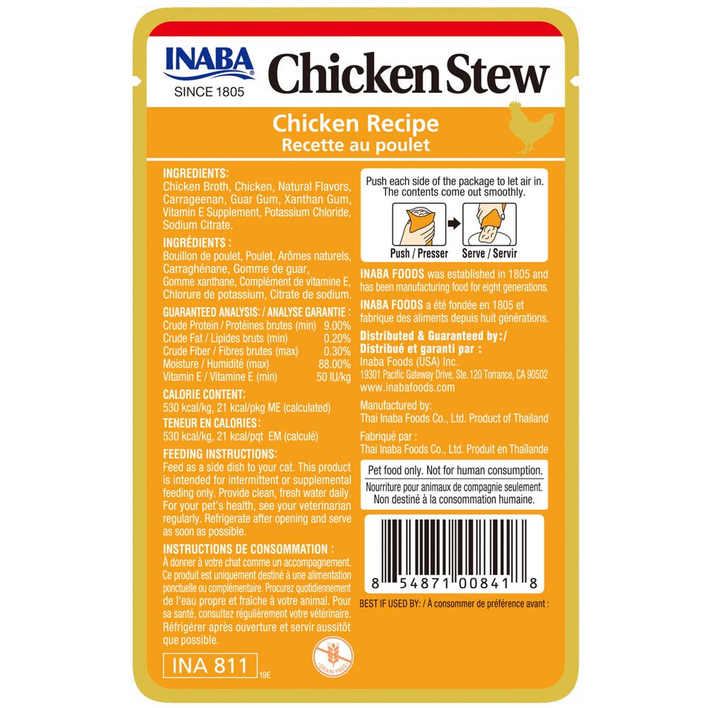 INABA Chicken Stew Complement/Topper/Treat for Cats, Eight 1.4 Oz Pouches, Chicken Animals & Pet Supplies > Pet Supplies > Cat Supplies > Cat Treats INABA Foods (USA) Inc   