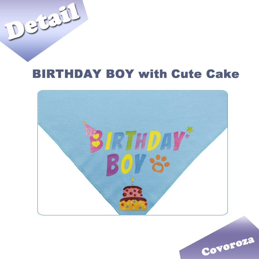 Covoroza Dog Birthday Bandana Scarfs Cute Bling Party Hat and Banner Birthday Boy Pattern for Medium to Large Dogs Blue Animals & Pet Supplies > Pet Supplies > Dog Supplies > Dog Apparel Covoroza   
