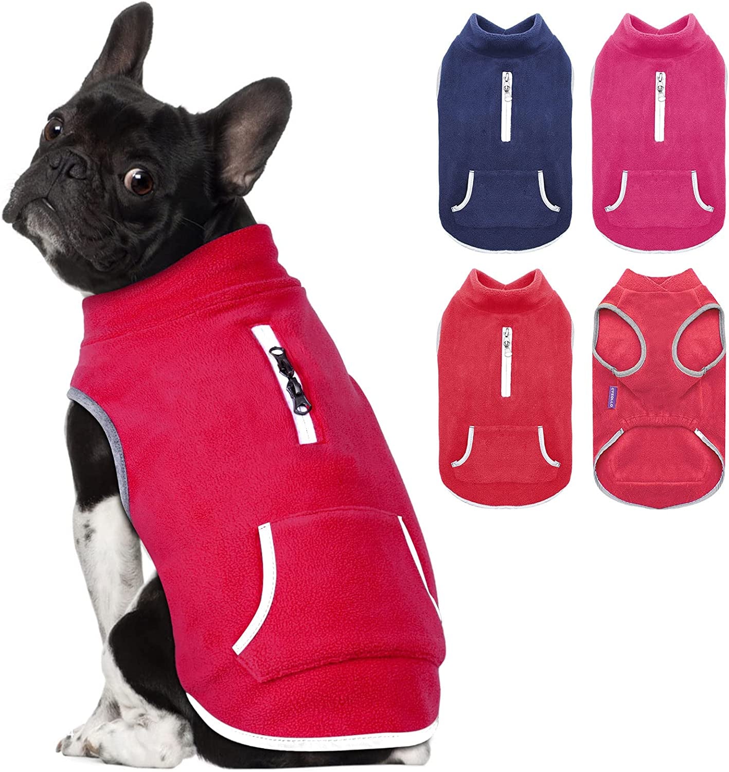 Cyeollo Dog Fleece Sweater Pullover Dog Vest Sweatshirt Soft Fleece Jacket Reflective Strip Dog Winter Coat with Zip Harness Hole Dog Clothes for Small to Medium Dogs Animals & Pet Supplies > Pet Supplies > Dog Supplies > Dog Apparel cyeollo 1# Red X-Large 