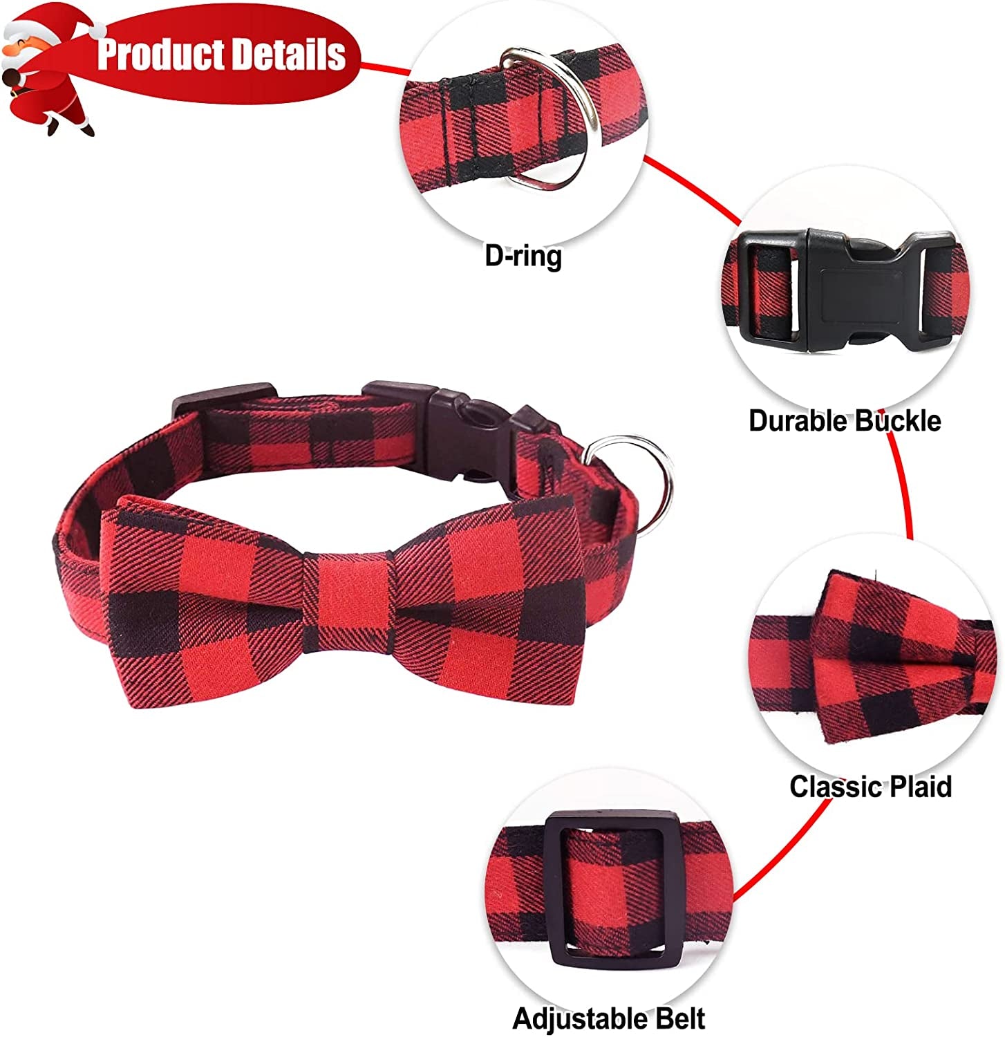 Malier Dog Collar with Bow Tie, Classice Plaid Pattern Dog Collar with Bow Tie and Durable Buckle Collar for Small Medium Large Dogs Puppy (Medium, Red) Animals & Pet Supplies > Pet Supplies > Dog Supplies > Dog Apparel Malier   