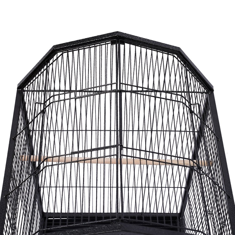 Miumaeov Black Iron Parakeet Bird Cage with Stand Metal Panorama Pet Bird Flight Cages with Wheels Feeding Cups and Standing Poles Animals & Pet Supplies > Pet Supplies > Bird Supplies > Bird Cages & Stands Miumaeov   